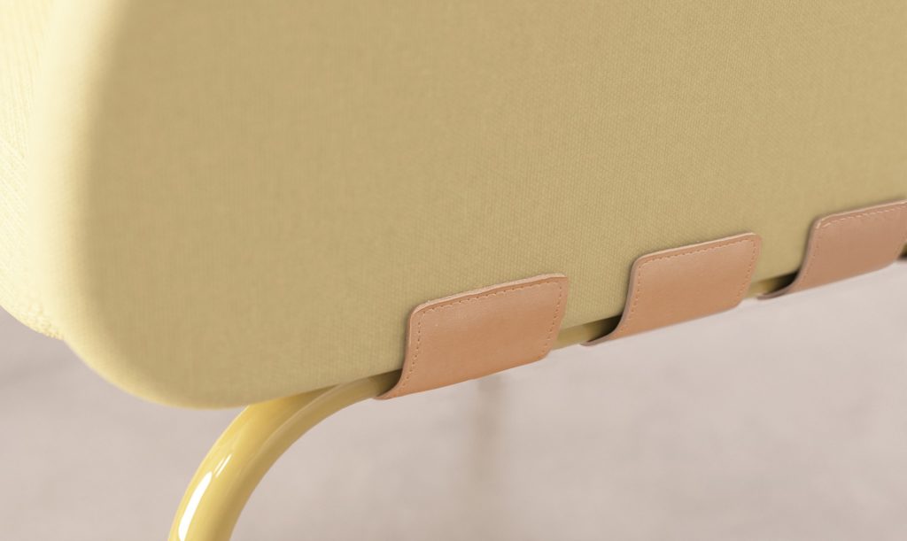 Inyo Seating strap detail on mustard colored chair