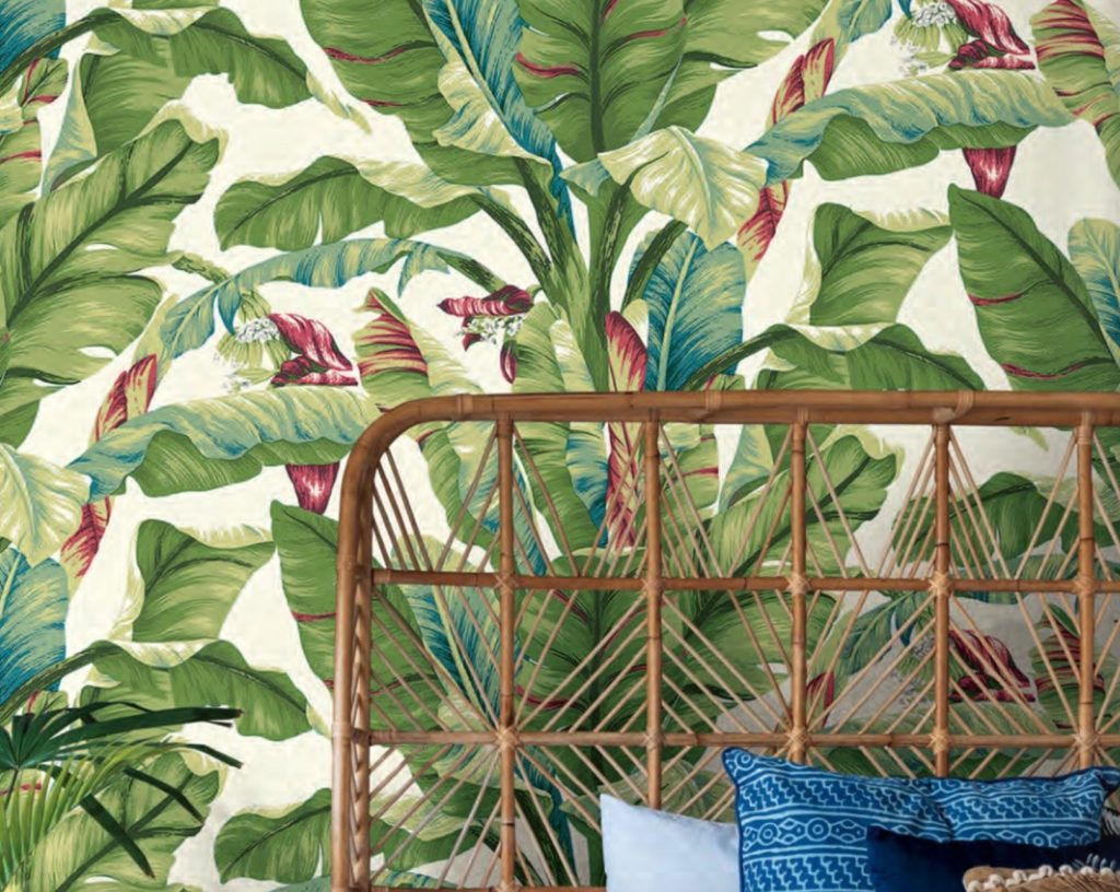 York Tropical Collection Banana Leaf pattern in bedroom 
