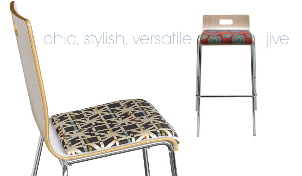 Imme and Jive Jive chair and stool with upholstery