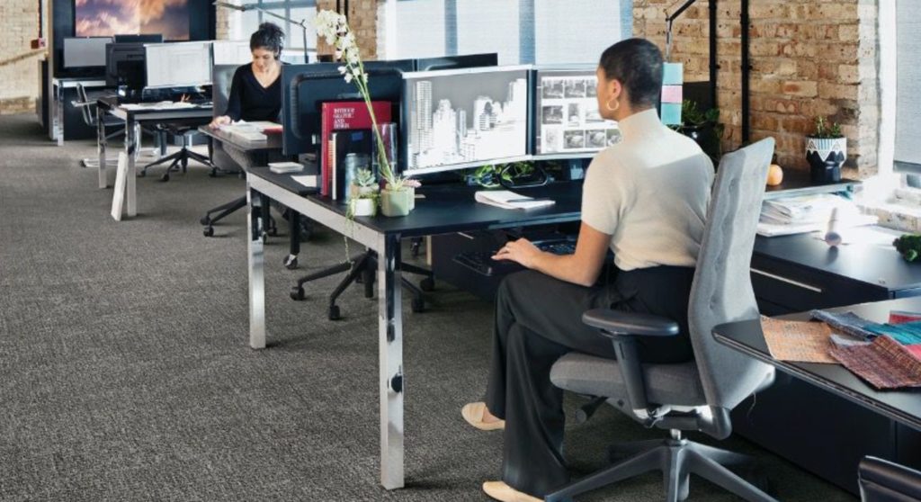 Interface Step in time textile charcoal gray in office