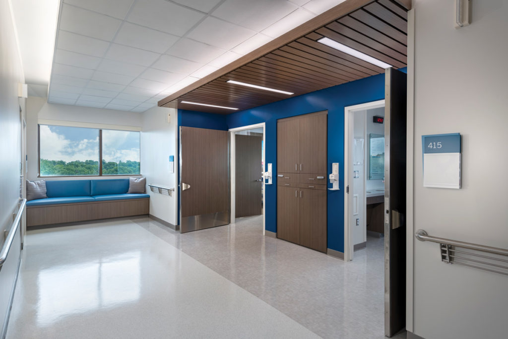 H.E. Williams patient lighting alcove with linear recessed lighting