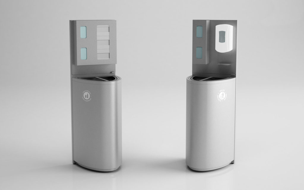 Solna Sanitization Station two in gray semi-circle style