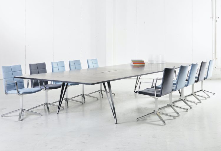 Inspec Atach silver large conference table with several chiars