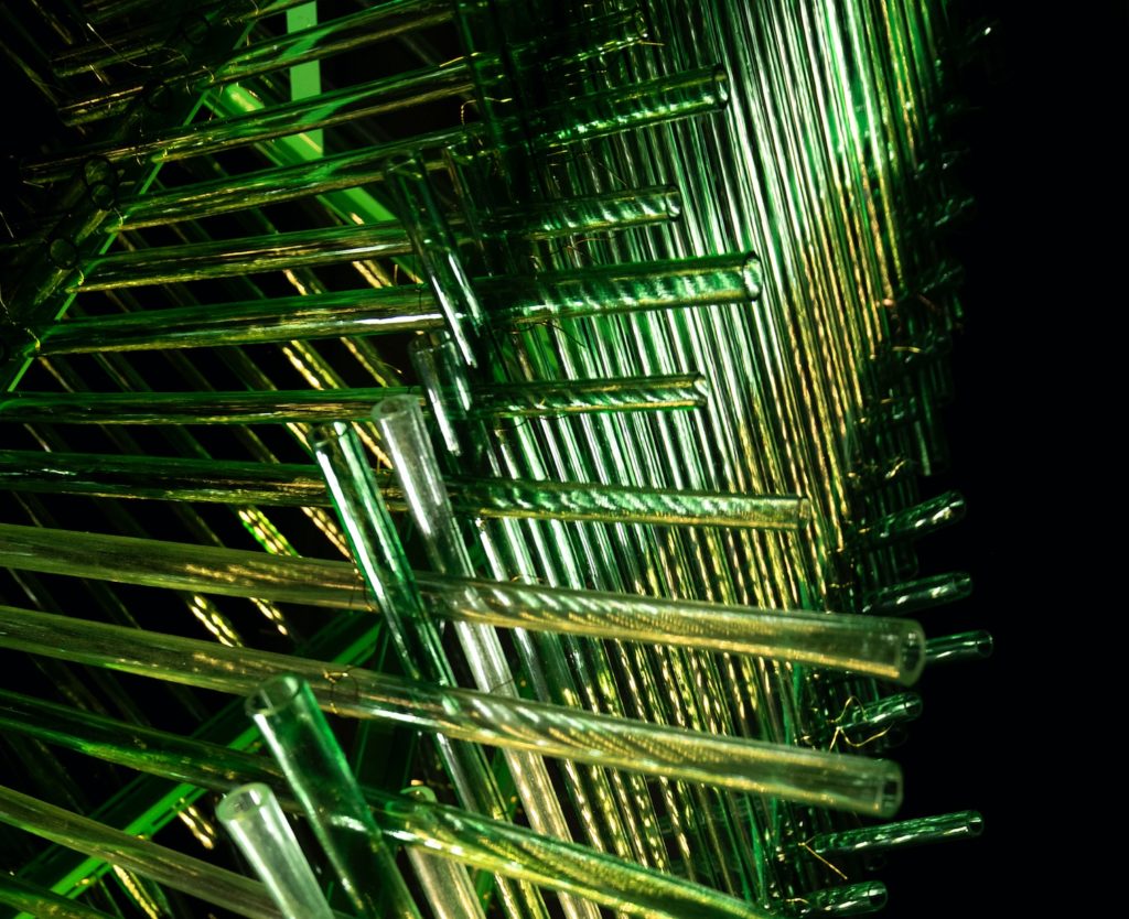 Lumina Naturae Tritia detail green intersecting glass rods 