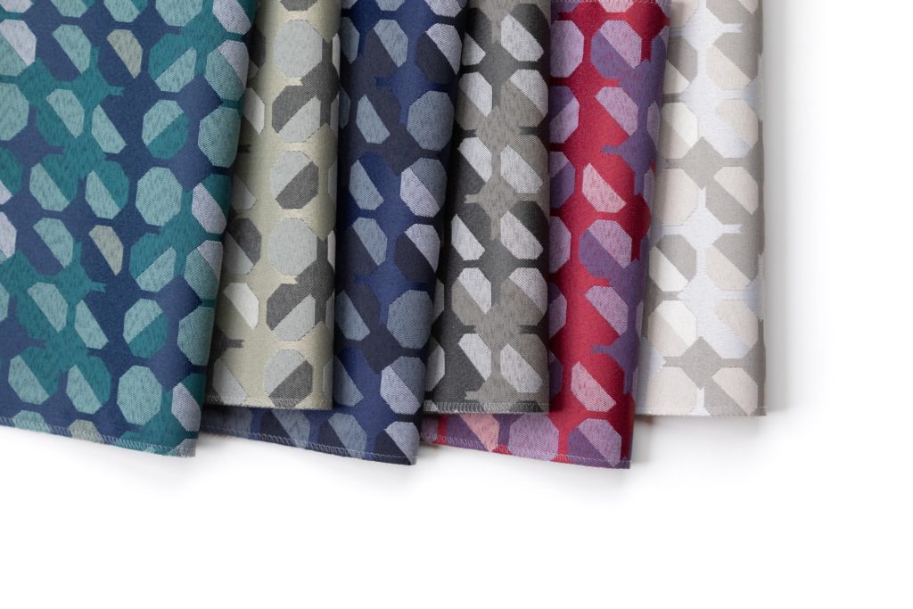 Vertex Crypton Element textile pattern of circles with squared off edges in several colors