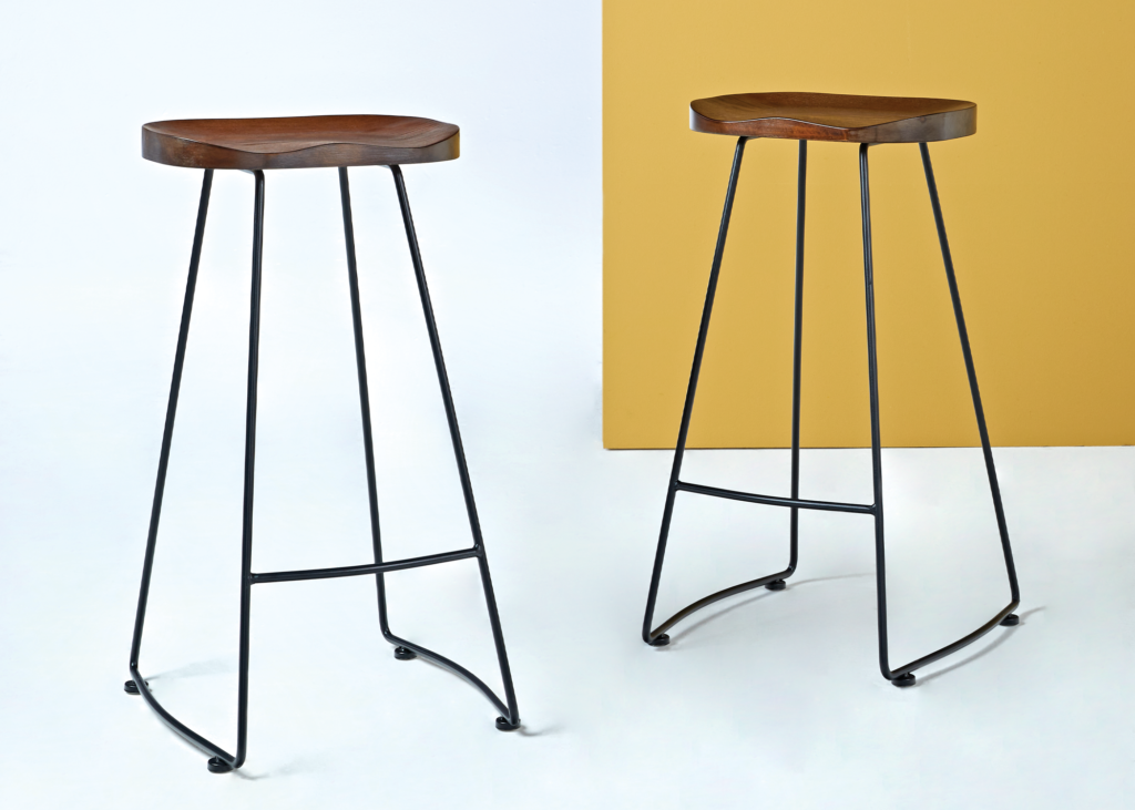 Etc. Avey barstool two stools front views with white and yellow background
