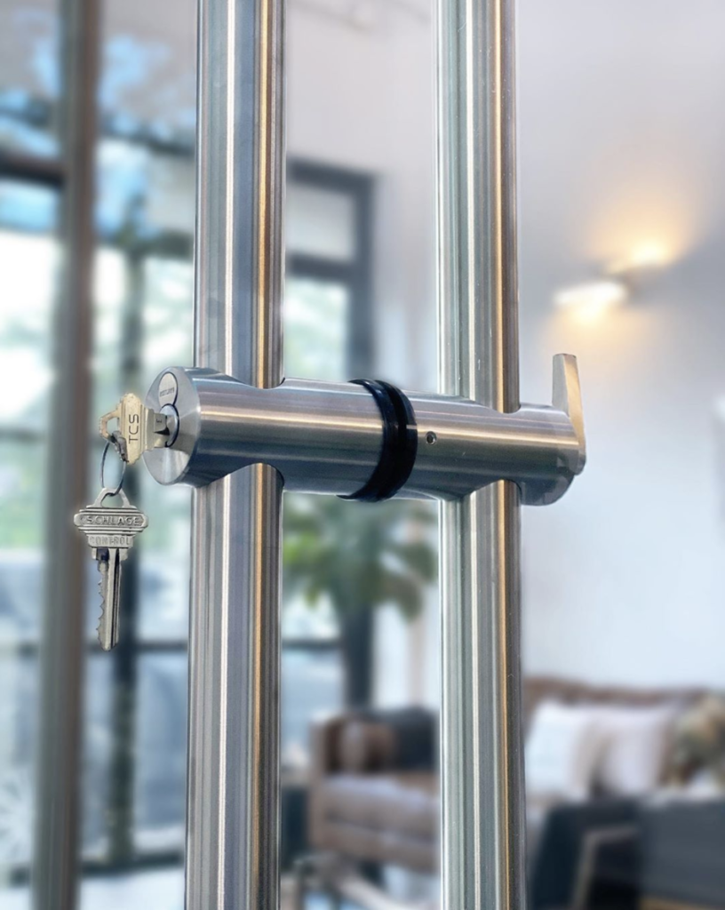 ADA-compliant lever locking mechanism detail 