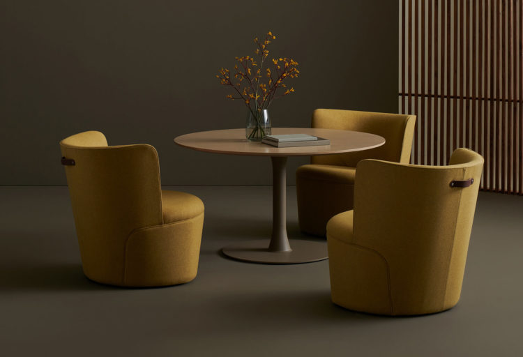 Davis Furniture's Tote chair three in mustard around table