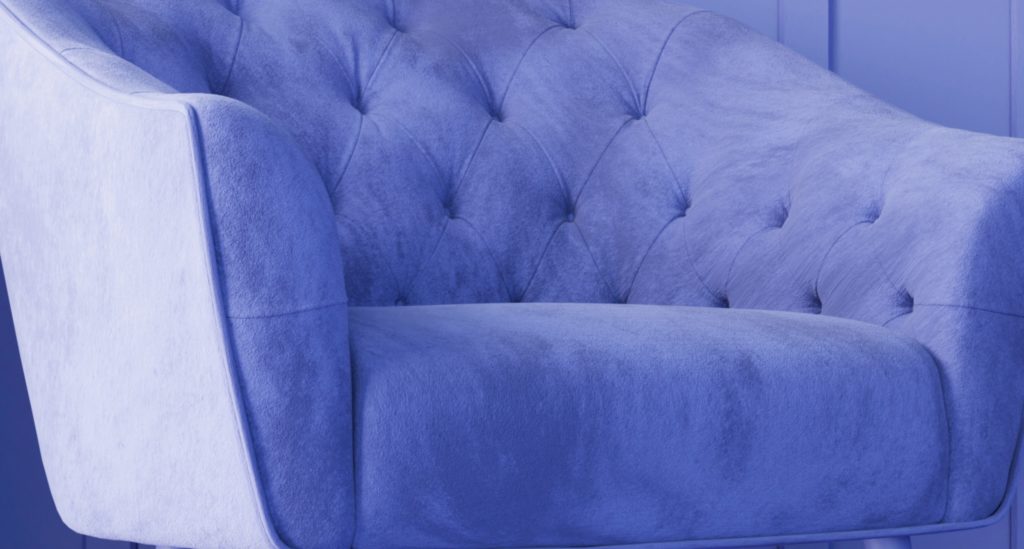 Pantone color of the year periwinkle velvet chair detail