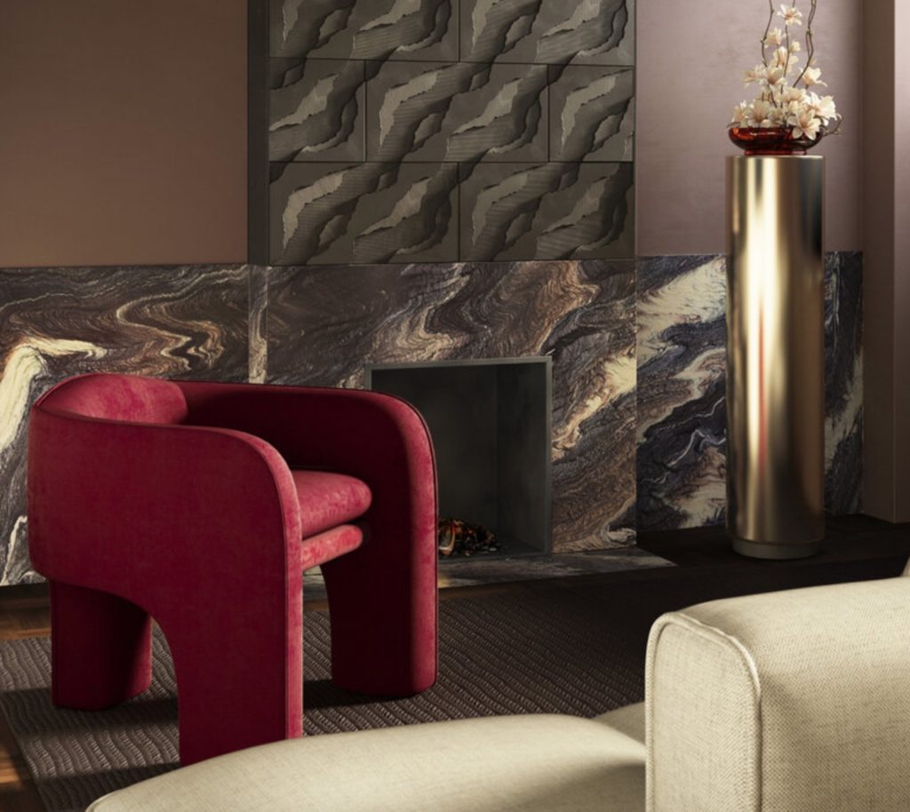 fireplace surround Cippolino Ondulato  brown swirling patterns like sand or geodes