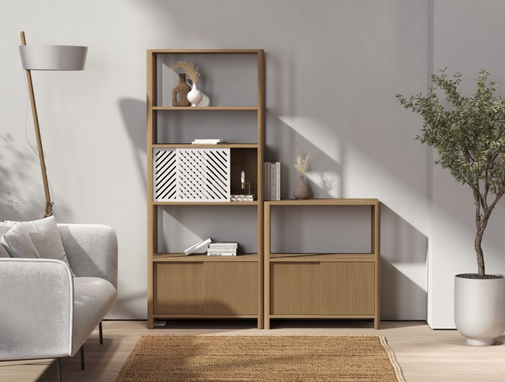 Cloe side by side short and tall module in living room 