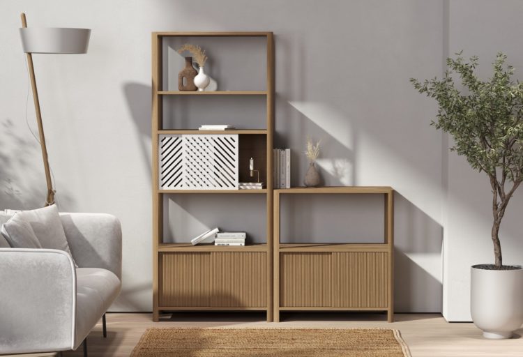 Cloe modular storage side by side high and low module in wood