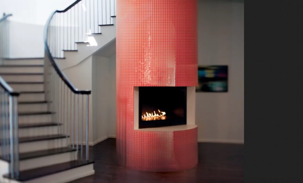 Glass Blox fireplace surround in bright reds