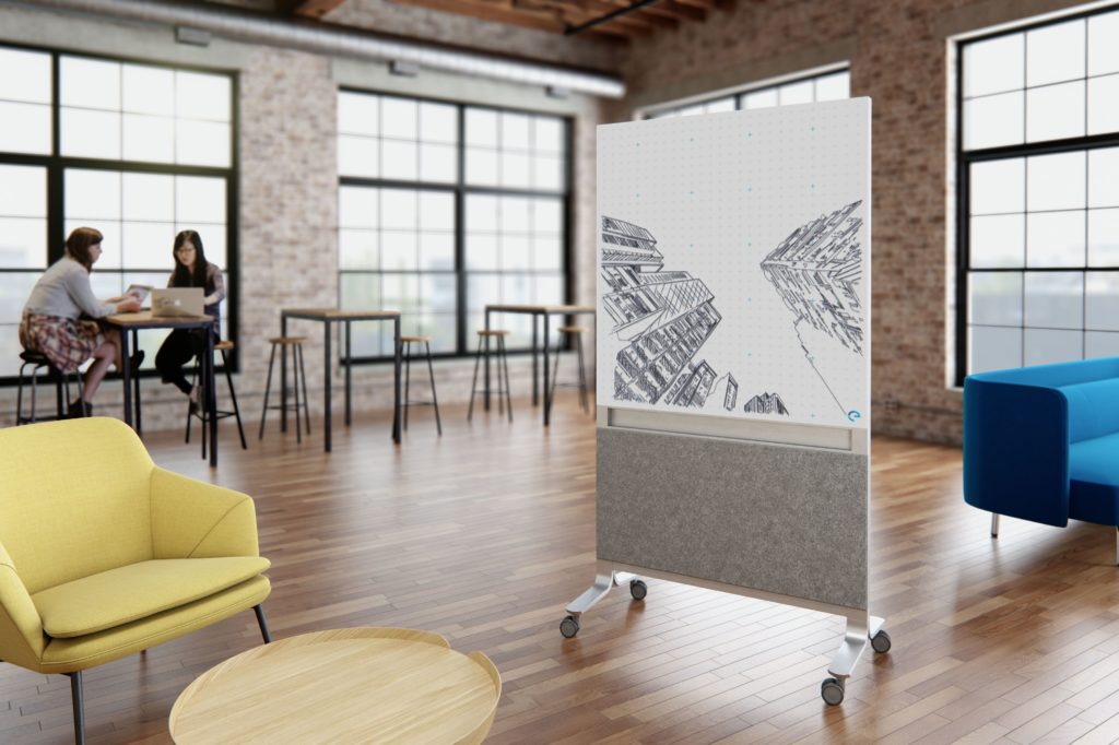 Arden Studio Mobi white/gray with image of buildings in open office