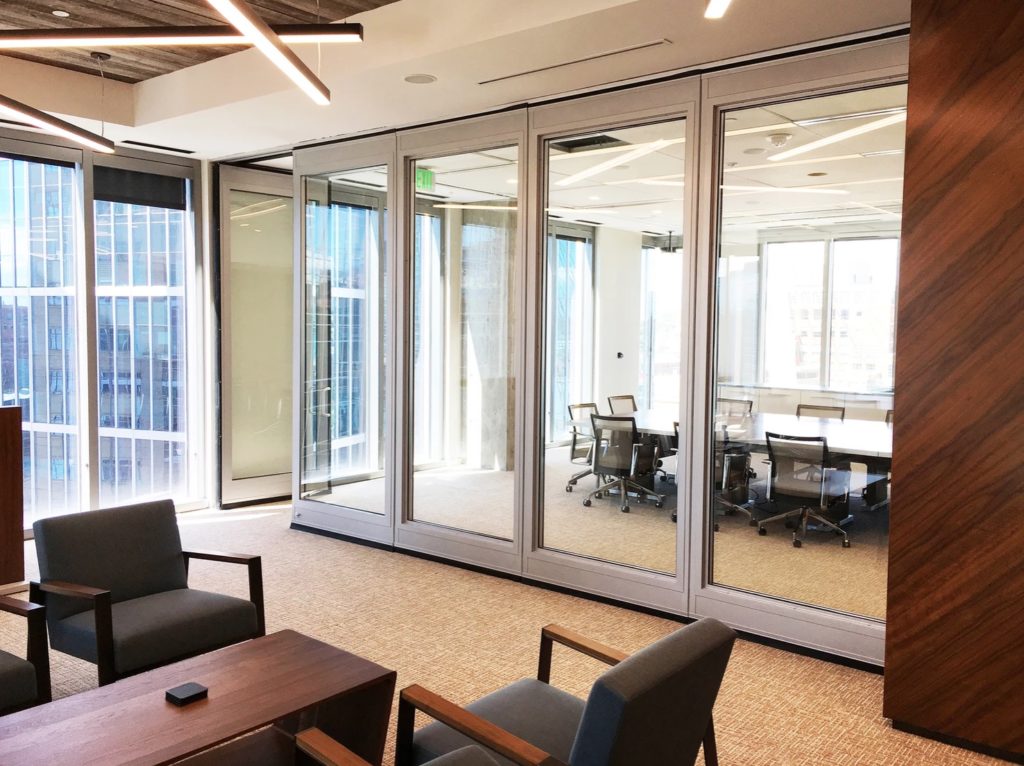 glass panel walls in office