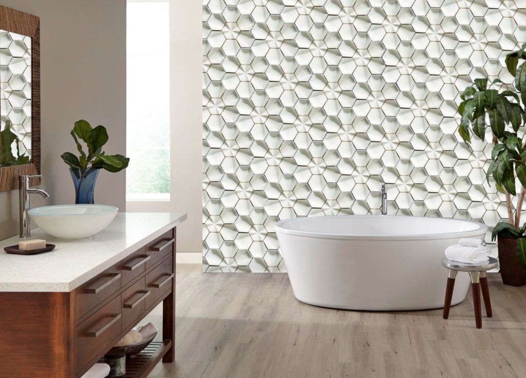 Laguna Tecstone seashell tiles white in bathroom