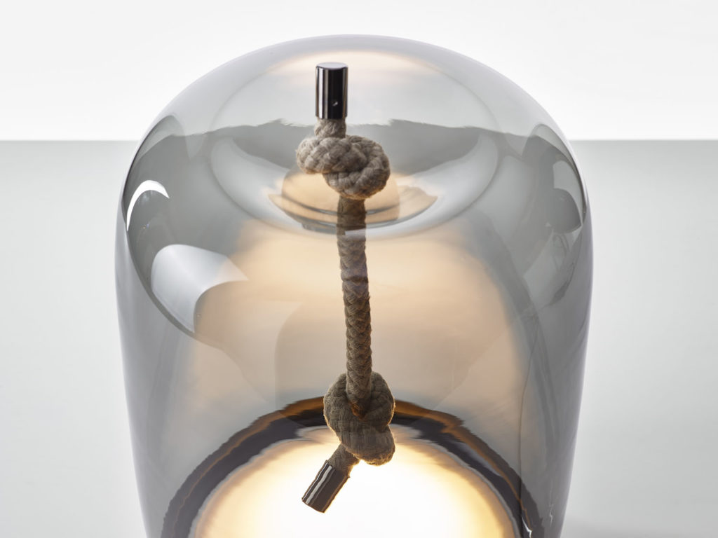 detail of handblown glass lamp with cord