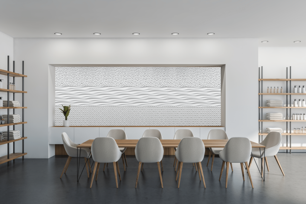 Cambio wall panel white in office from designer collection