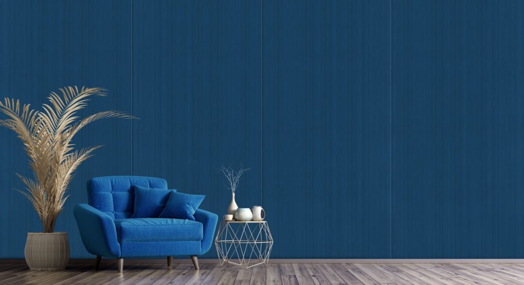 Móz Designs Night Blue wall panel with blue chair