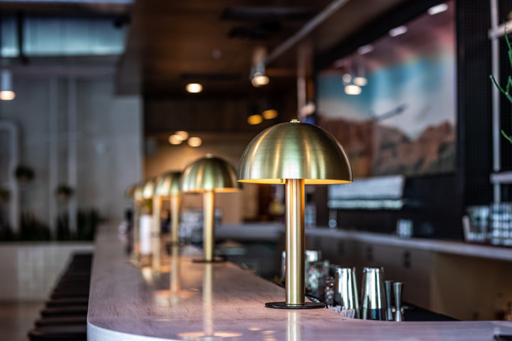 Bartop detail with brass lamps