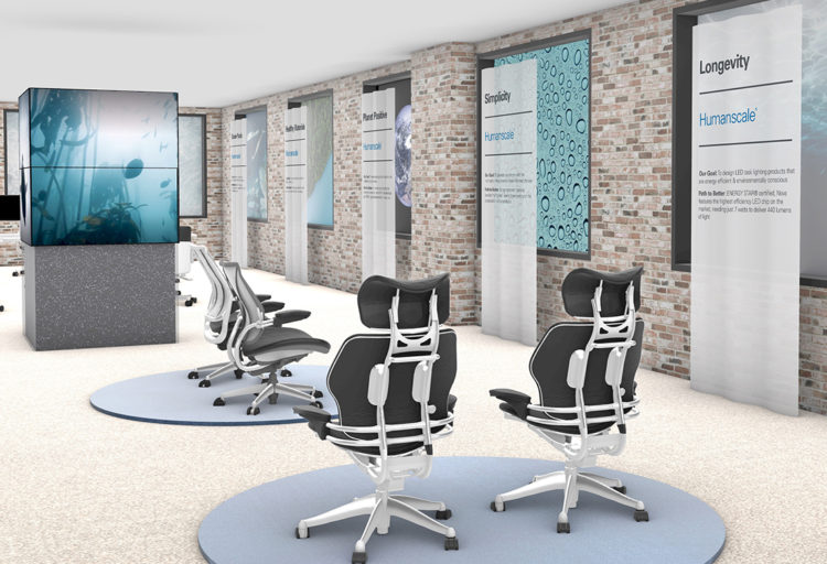 Pop-up showroom with task chairs