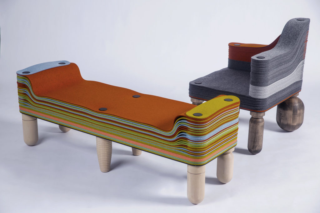 Stacklab multi-colored bench and chair in grey