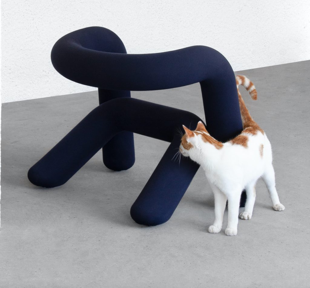 Extra Bold chair in navy with cat