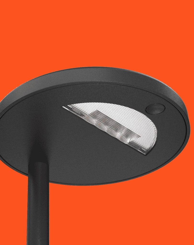 luminaire detail showing small lens with concealed LED