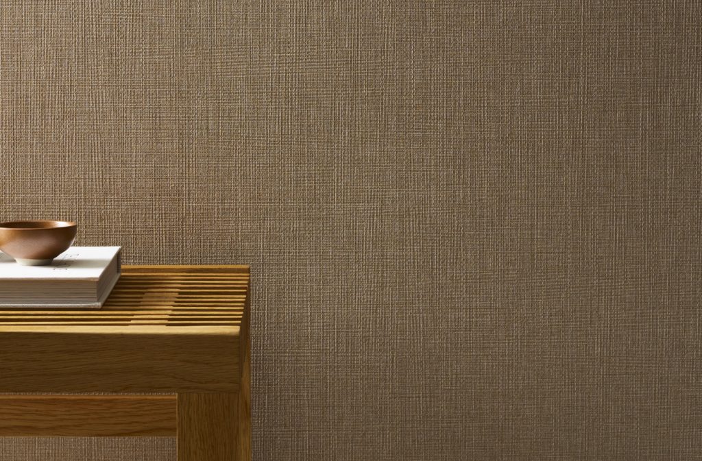 Carnegie Equilibrium fabric on wall behind wooden bench