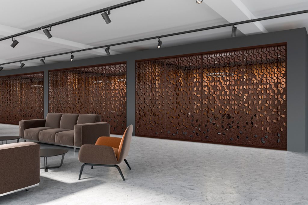metal architectural panels in open conference room space