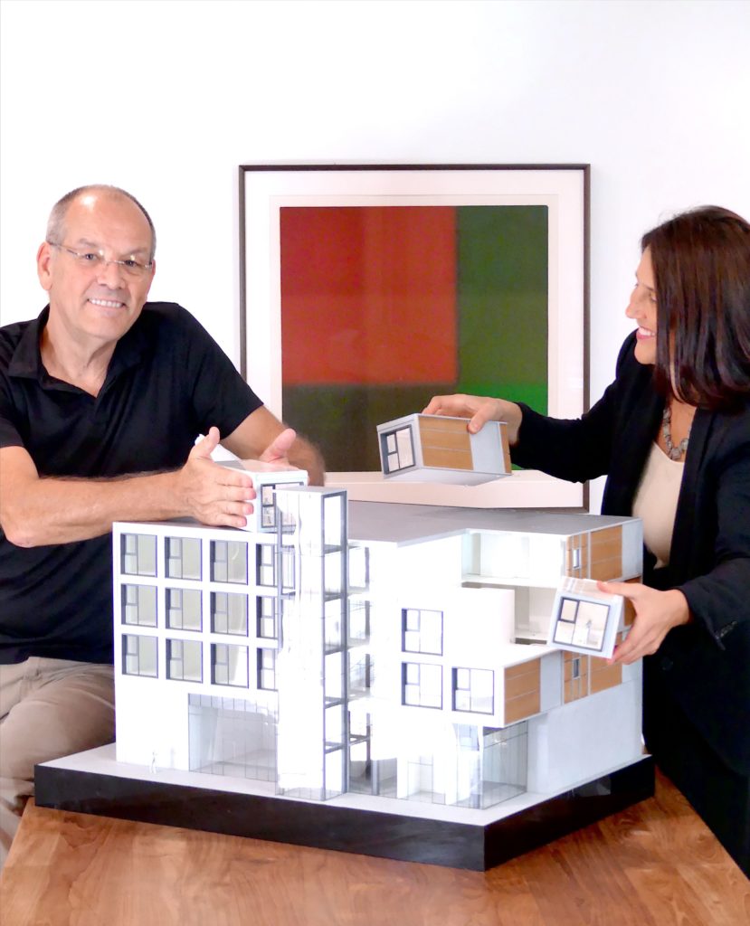 Cassette founders with a model demonstrating the Cassette stackable concept