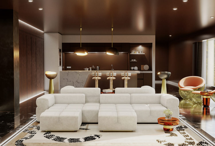 Qube modular sofa in white in expansive and luxurious living room
