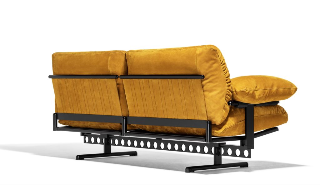 rear view of sofa with rust/brown color