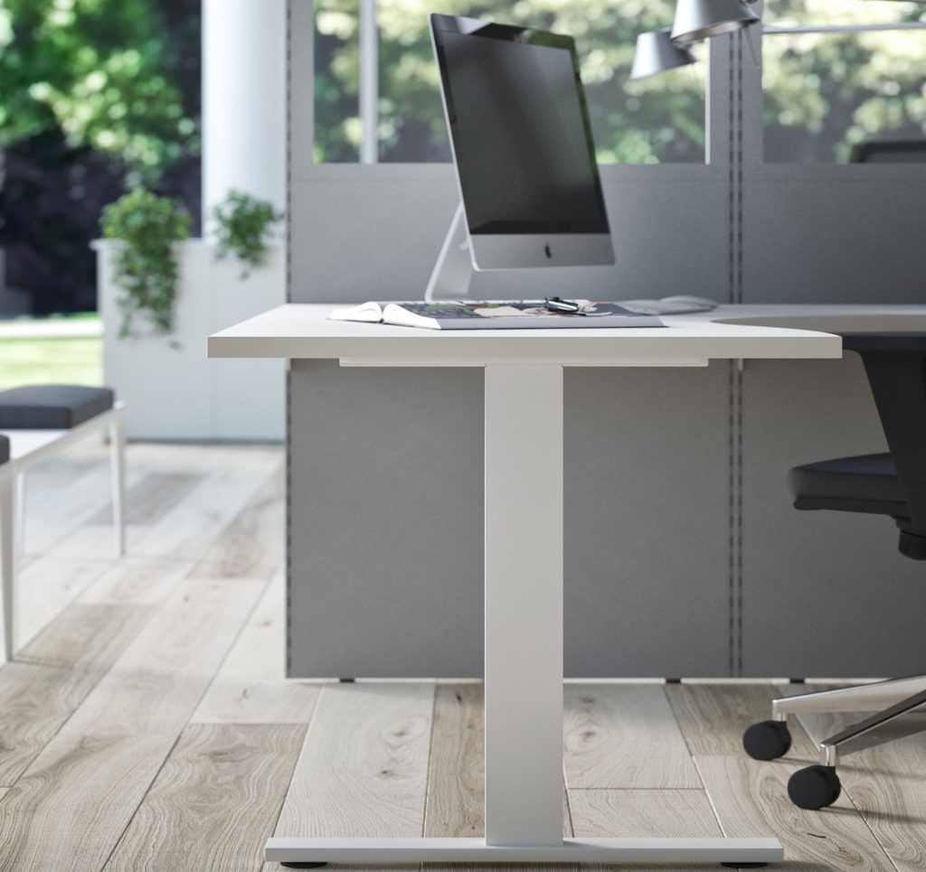 Side view of electronically adjustable desk