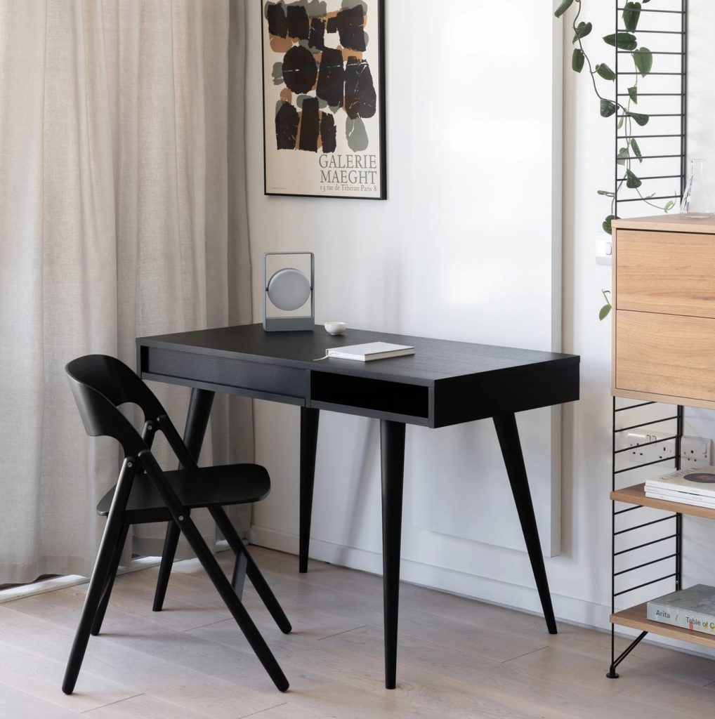 wooden folding chair in black with nice matching desk