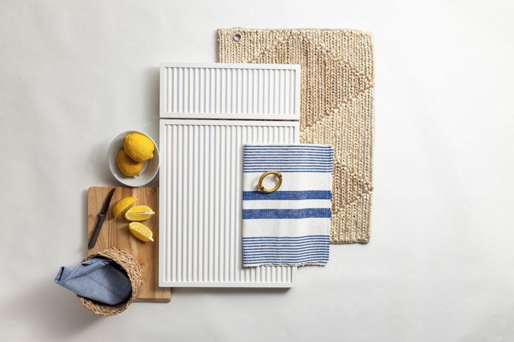Cologne Reeded in white with cutting board and complementary fabrics