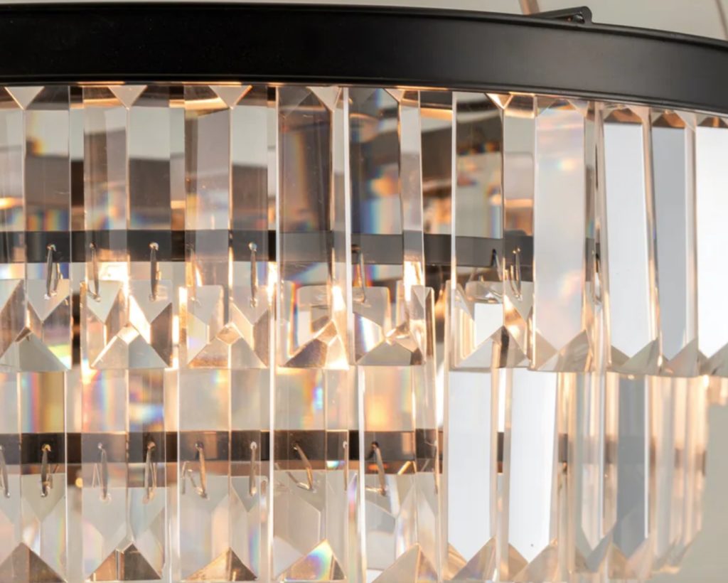 detail of Alia chandelier with illuminated glass rods