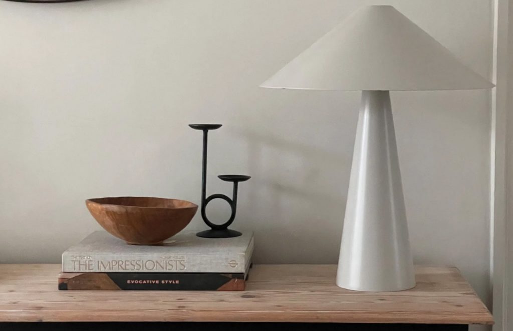 Orta table lamp with conical silver base and matching shade