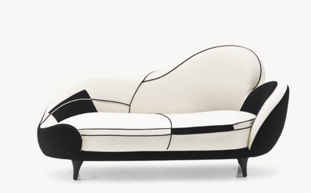 Saula Marina sofa in black and white with different height back and arms