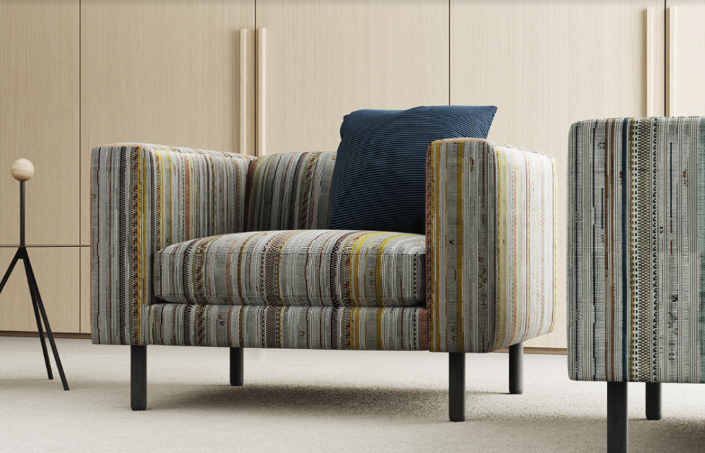 lounge chair upholstered in Piezo fabric by Designtex