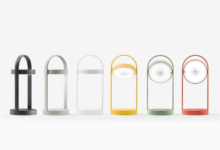 Six Giravolta lamps illustrating the different colors