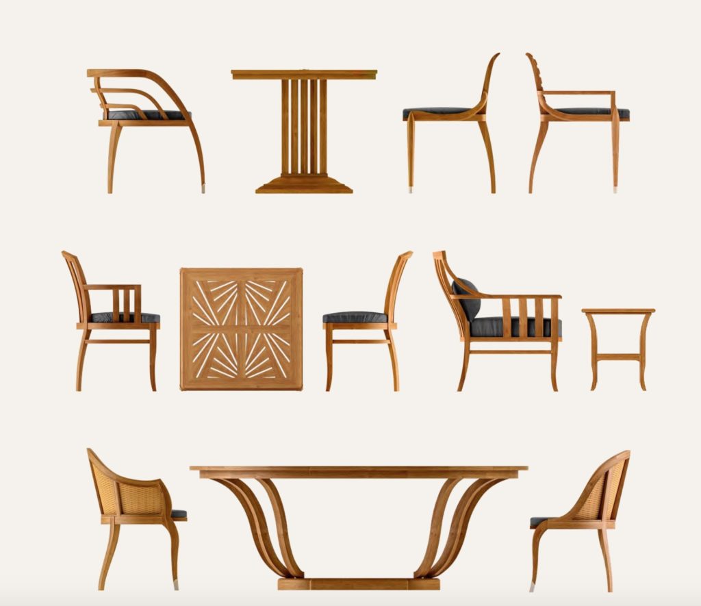 Astello Art Deco collection thumbnails of chairs and tables