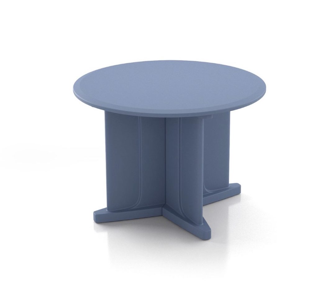 Blue cafe table with x-base, cutout