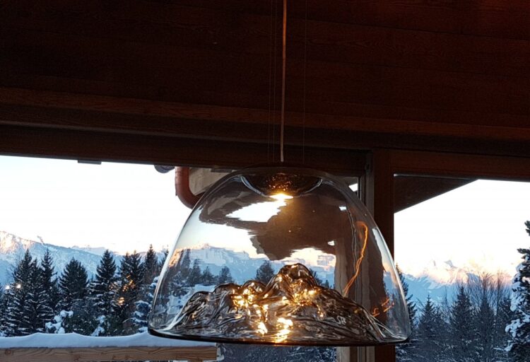 Mountain View pendant at chalet with snowy mountains in background