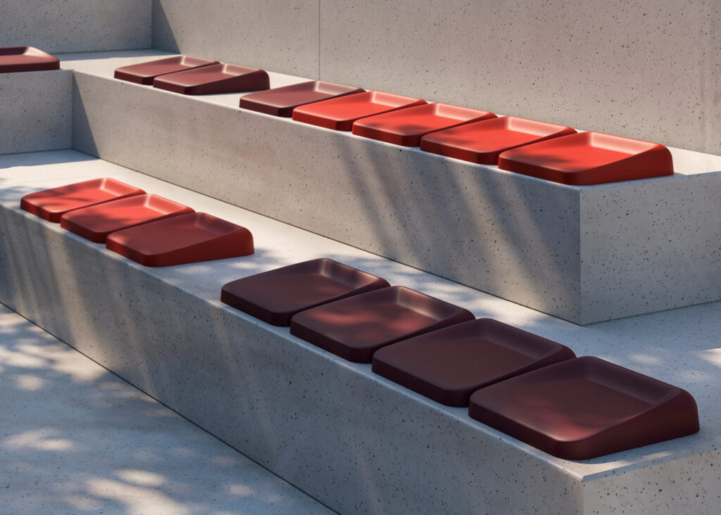 Outdoor soft-seating pads on concrete structure 