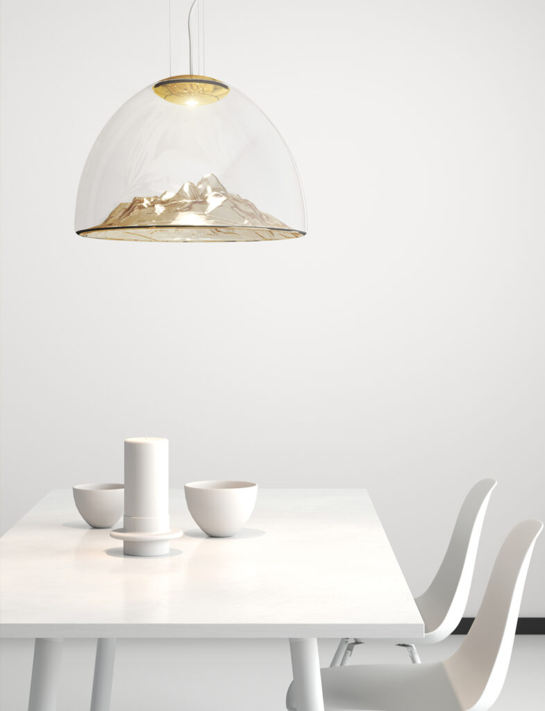 Mountain View above table on white background