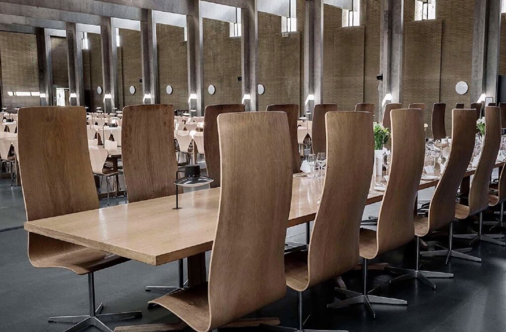 St. Catherine's dining hall with Arne Jacobsen lighting