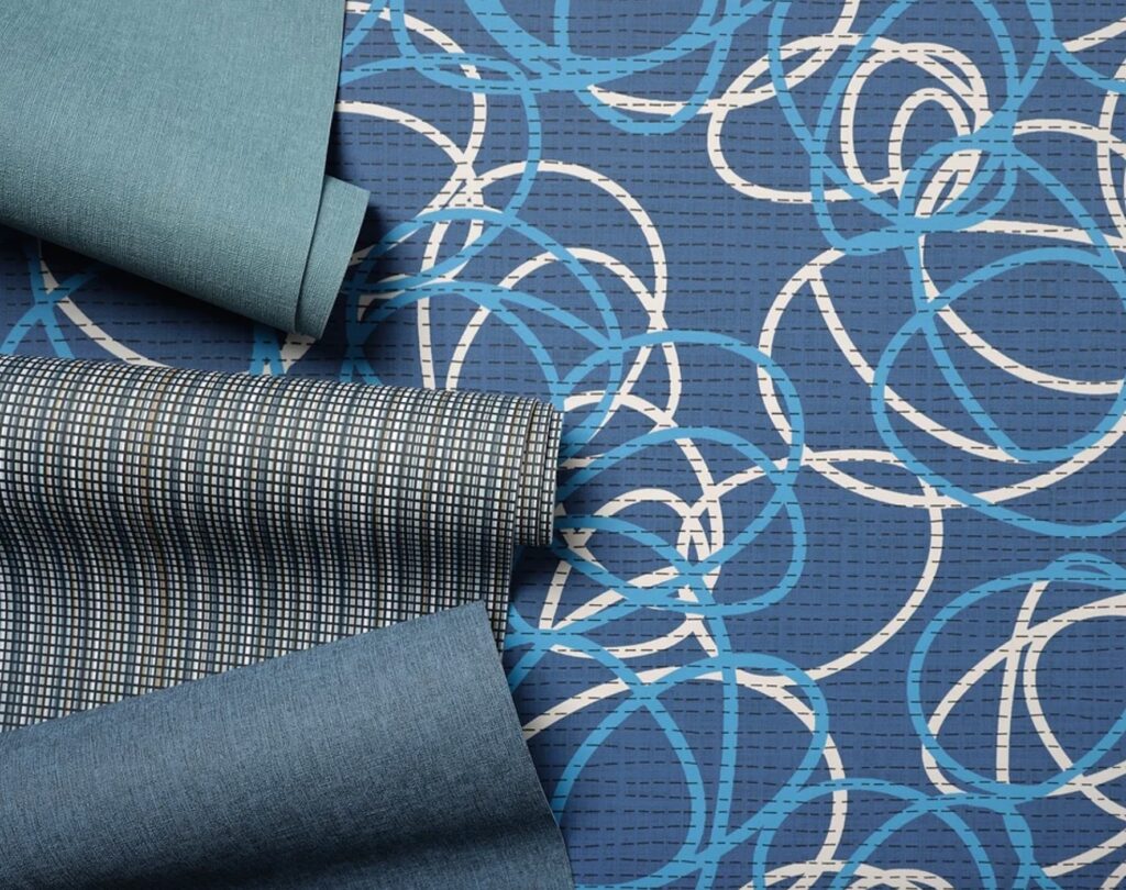 Lineup and Curves textiles in blue