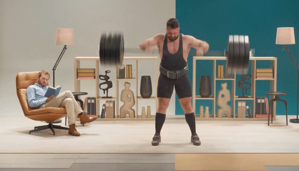 weightlifter dropping weight on a room with half cork underlayment and half foam