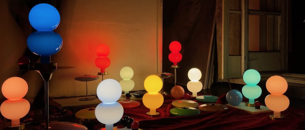 Colorful lighting sculptures like stacked bubbles for Launch Pad